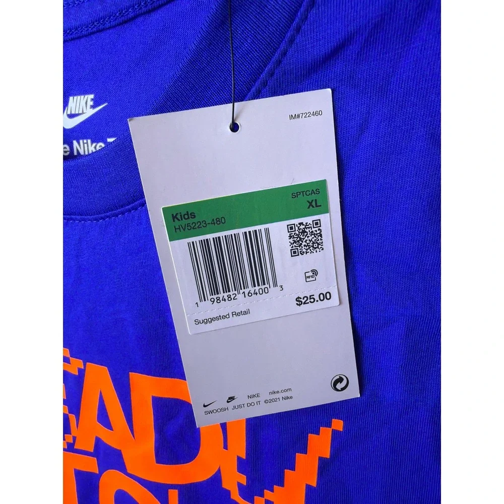 Nike Graphic T-Shirt Kids XL Blue Ready To Rise HV5223-480 Short Sleeve Boys NEW